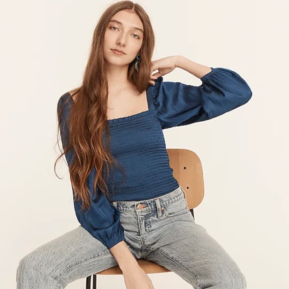 J. Crew Squareneck smocked featherweight satin top